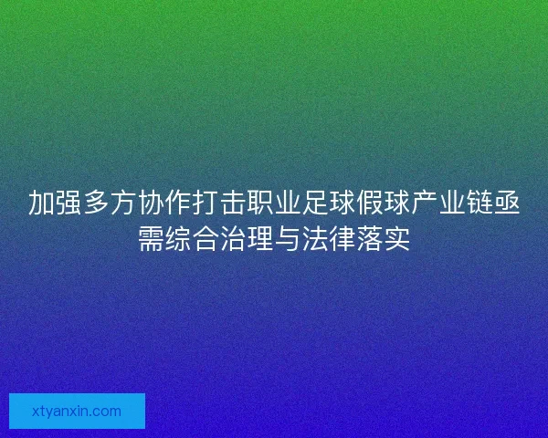 加强多方协作打击职业足球假球产业链亟需综合治理与法律落实
