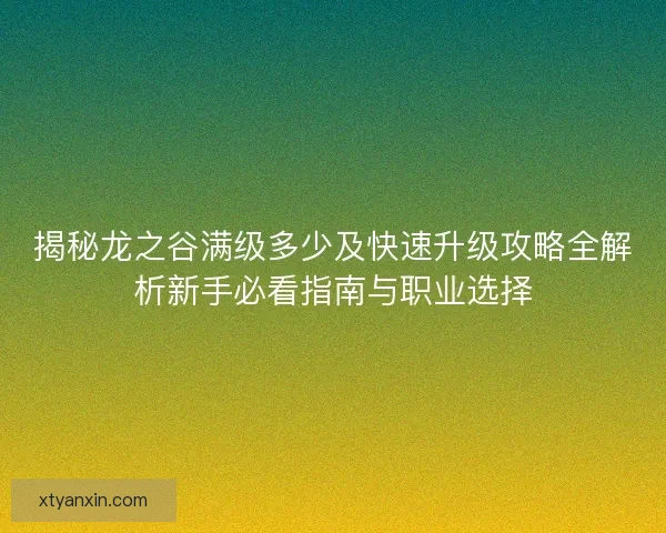 揭秘龙之谷满级多少及快速升级攻略全解析新手必看指南与职业选择